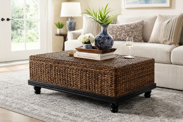 Picture of DALIRIN Acacia Wood Storage Coffee Table with Celeste Weave 