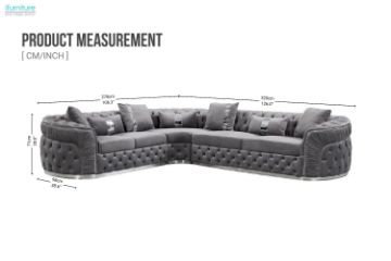 Picture of [FLOOR MODEL CLEARANCE] PIEDMONT Chesterfield Velvet Sectional Sofa (Grey)