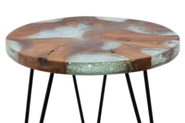 Picture of NATURA Round Side Table with Teak Wood and Icy Glass Top