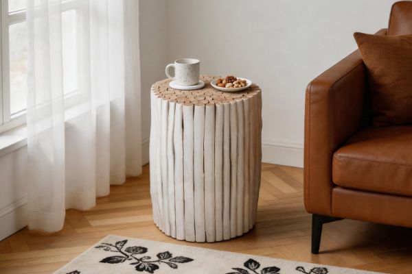 Picture of PRELUDE Teak Log Round Side Table/Stool - Small Size (38x38x50)