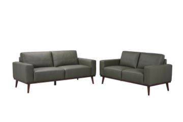 Picture of RHETT 3/2 Seater 100% Genuine Leather Sofa Range with Solid Wood Platform Base (Muted Green) - 3+2 Sofa Set