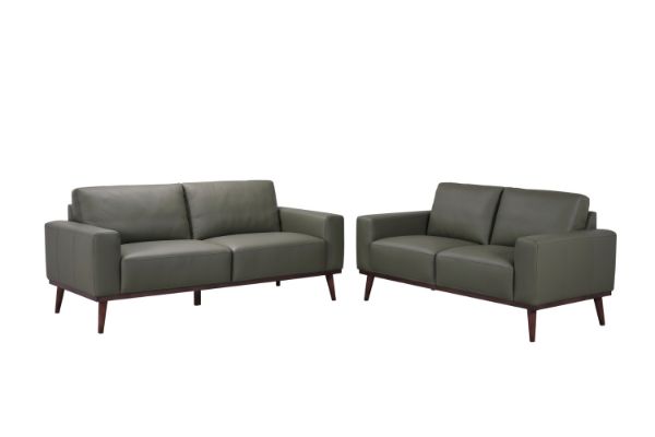 Picture of RHETT 3/2 Seater 100% Genuine Leather Sofa Range with Solid Wood Platform Base (Muted Green) - 3+2 Sofa Set