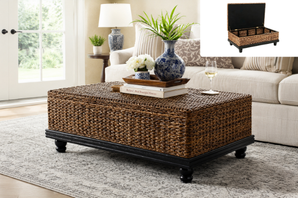 Picture of DALIRIN Acacia Wood Storage Coffee Table/Blanket Box with Celeste Weave 