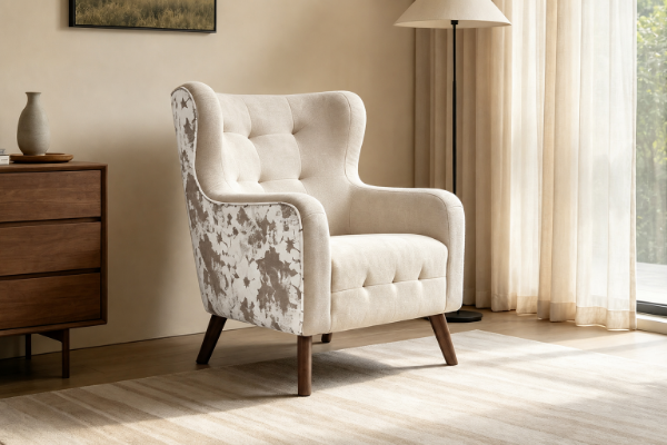 Picture of LUNORA Beige Accent Armchair/Sofa Chair with Floral Outer Back