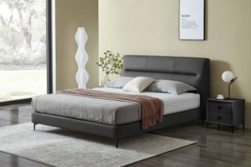 Picture of  [FLOOR MODEL CLEARANCE] CUBA Genuine Leather Queen Size Bed Frame (Dark Grey)