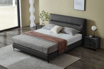 Picture of  [FLOOR MODEL CLEARANCE] CUBA Genuine Leather Queen Size Bed Frame (Dark Grey)