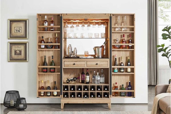 Picture of  [FLOOR MODEL CLEARANCE] WALLACE Large Oak Wood Multifunctional Storage Bar Cabinet