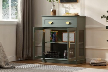 Picture of MIREL 2-Door 1-Drawer Storage Cabinet with LED Lighting (Green)
