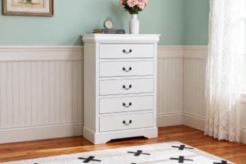 Picture of  [FLOOR MODEL CLEARANCE]  LOUIS 5-Drawer Hevea Wood Tallboy with LED Lighting (White)