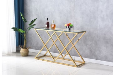 Picture of [FLOOR MODEL CLEARANCE] DIAMOND 120 Glass Top Console Table with Golden Stainless Frame