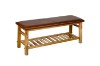 Picture of  [FLOOR MODEL CLEARANCE] NAPLES 121 Natural Cow Leather Solid Teakwood Bench with Shelf