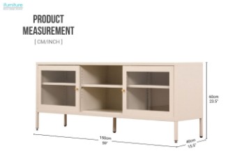 Picture of [FLOOR MODEL CLEARANCE] STARK Steel Frame 1.5M Sliding Door Transparent Glass TV Unit (Cream)