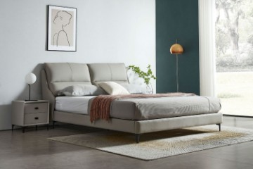 Picture of  [FLOOR MODEL CLEARANCE] ROMEO Queen Size Genuine Leather Bed Frame (Light Grey)