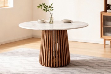 Picture of   [FLOOR MODEL CLEARANCE] ALLEY D129 Solid Acacia Wood Round Dining Table with Marble Top