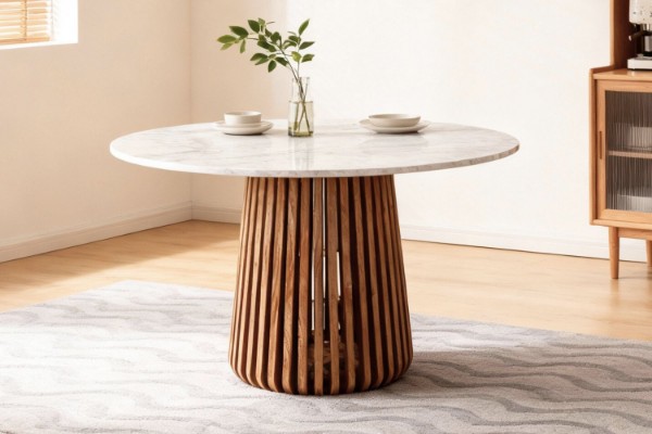 Picture of   [FLOOR MODEL CLEARANCE] ALLEY D129 Solid Acacia Wood Round Dining Table with Marble Top