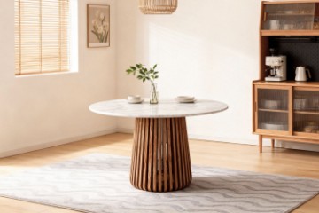 Picture of   [FLOOR MODEL CLEARANCE] ALLEY D129 Solid Acacia Wood Round Dining Table with Marble Top