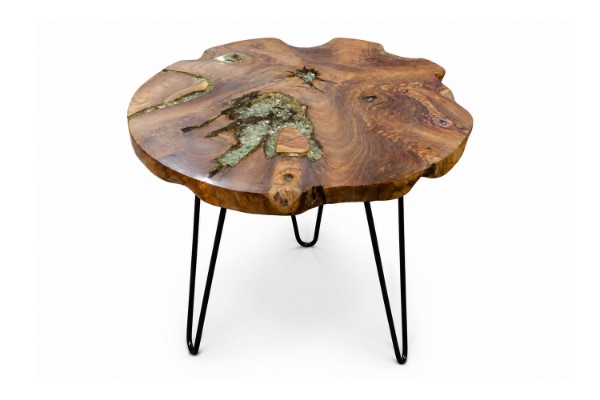 Picture of NATURA Solid Teak Wood Side Table with Icy Glass Inlay