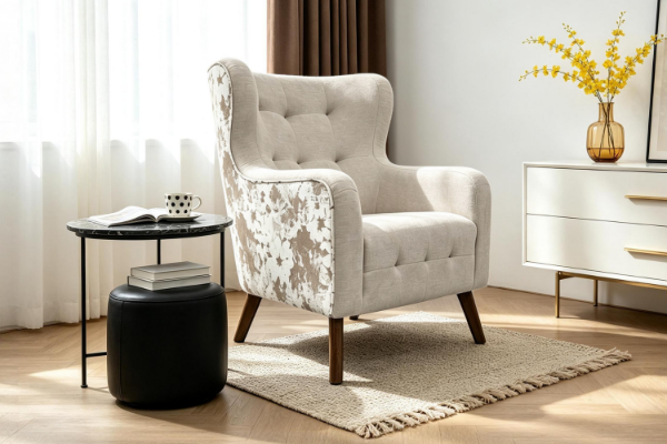 Picture of LUNORA Beige Accent Armchair/Sofa Chair with Floral Outer Back