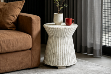 Picture of PARAGON Solid Gamelina Wood Drum Side Table with Original Wicker Weave