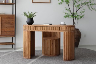 Picture of RILMOND Reclaimed Pine Wood Desk and Barrel Stool Set