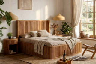 Picture of RILMOND Reclaimed Pine Wood Bed Frame - Queen Size