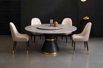 Picture of ORBIT 135 Round Grey Sintered Stone Dining Table with Lazy Susan