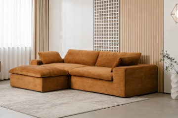 Picture of   [FLOOR MODEL CLEARANCE]  ELDEL Chenille Fabric Compressed Sofa with Ottoman (Brown)