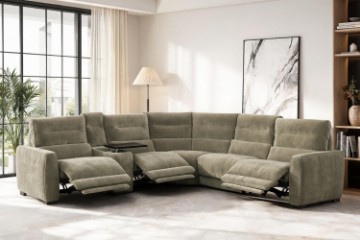 Picture of HIGHLAND Dual Motor Power Reclining Sectional Sofa with Storage Console & Swivel Tray Table & Bluetooth Speaker & USB - Water Resistant