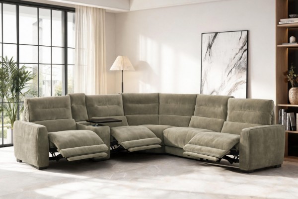 Picture of HIGHLAND Dual Motor Power Reclining Sectional Sofa with Storage Console & Swivel Tray Table & Bluetooth Speaker & USB - Water Resistant