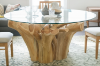 Picture of TAKARA D145 Tempered Glass Top Handcrafted Teak Root Dining Table