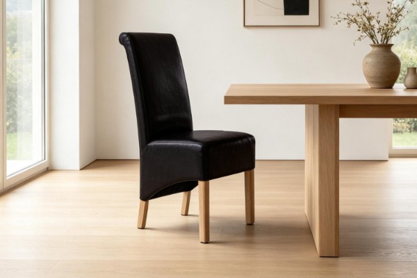 Picture of  [FLOOR MODEL CLEARANCE] RIVERLAND Upholstery Dining Chair in Black/Brown (Solid Oak)