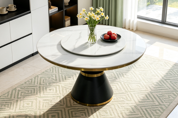 Picture of ORBIT 150 Round White Sintered Stone Dining Table with Lazy Susan