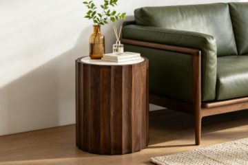 Picture of KASIA D45 Mango Wood Round Side Table With Marble Top