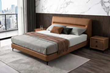 Picture of CUBA Genuine Leather Bed Frame in Queen/King Size (Brown) 
