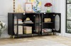 Picture of FIVEN 4-Door Arched Fluted Glass Buffet/Storage Cabinet (Black)