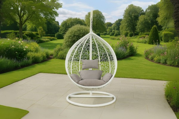 Picture of [FLOOR MODEL CLEARANCE] ALBURY Rattan Outdoor Hanging Egg Chair (White)