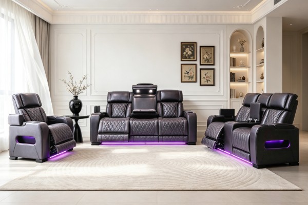Picture of VOLT Air Leather Dual Motor Power Reclining Sofa Range with Heating and Cooling Cup Holder & Storage & Type-C Port & Wireless Charging & LED Lighting (Brown)