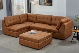 Picture of AUSTEN Fabric Modular Sectional Sofa Range (Brown Gold) - 5PC Big Combo Set (Armlessx2 + Arm Facing Leftx1 + Arm Facing Rightx1 + Ottomanx1)