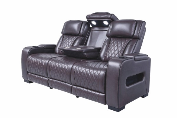 Picture of VOLT Air Leather Dual Motor Power Reclining Sofa Range (Brown) - 3 Seat with Drop-Down Console & Reading Light & Wireless Charging & Cup Holders & Storage & USB Port & LED Lighting (3RRC)