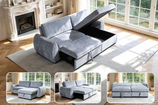 Picture of RAILTON Pull-Out Sofa Bed with Reversible Chaise & Storage