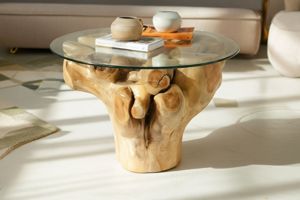 Picture of TAKARA D70/D85 Tempered Glass Top Handcrafted Teak Root Coffee Table