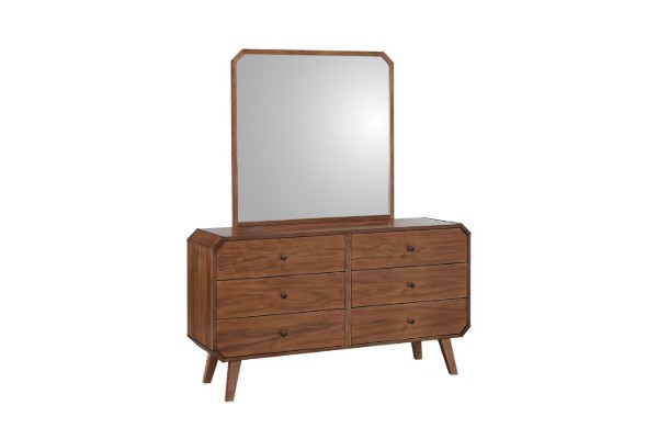 Picture of WALCOTT 6-Drawer Solid Walnut Veneer Dresser with Mirror