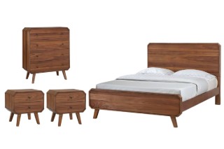 Picture of WALCOTT Genuine Walnut Veneer Bedroom Combo Set in Queen Size - 4PC