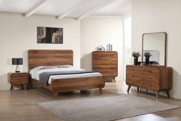 Picture of WALCOTT 4PC/5PC/6PC Solid Walnut Veneer Bedroom Combo Set in Queen Size