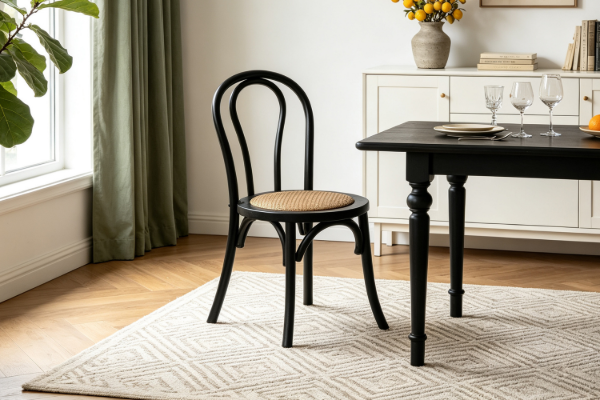 Picture of RAYMON Solid Beech Dining Chair with Rattan Seat (Black)