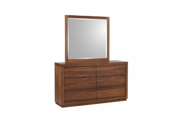 Picture of WALNOVA 6-Drawer Solid Walnut Veneer Dresser With Mirror