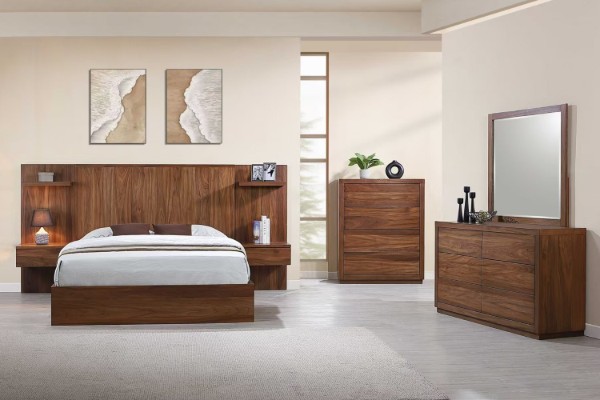 Picture of WALNOVA 3PC/4PC/5PC/6PC Genuine Walnut Veneer Bedroom Combo Set with Side Pier in Queen Size