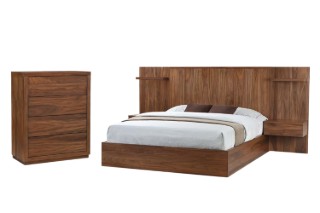 Picture of WALNOVA Genuine Walnut Veneer Bedroom Combo Set with Side Pier in Queen Size - 4PC Combo