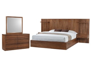 Picture of WALNOVA Genuine Walnut Veneer Bedroom Combo Set with Side Pier in Queen Size - 5PC Combo