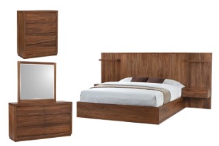Picture of WALNOVA Genuine Walnut Veneer Bedroom Combo Set with Side Pier in Queen Size - 6PC Combo